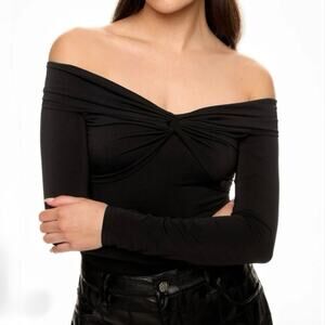 Prabal Gurung Off the Shoulder Knot Jersey black size Small
